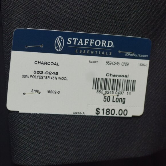 New w Tags! STAFFORD Hopsack Men's 50 LONG Classic Charcoal Blazer - Picture 3 of 7